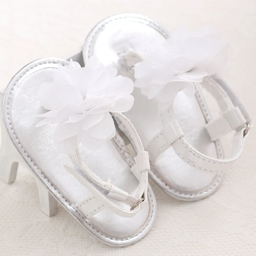 2017 Summer Toddler Girl Crib Shoes Princess White Flower Soft Sole