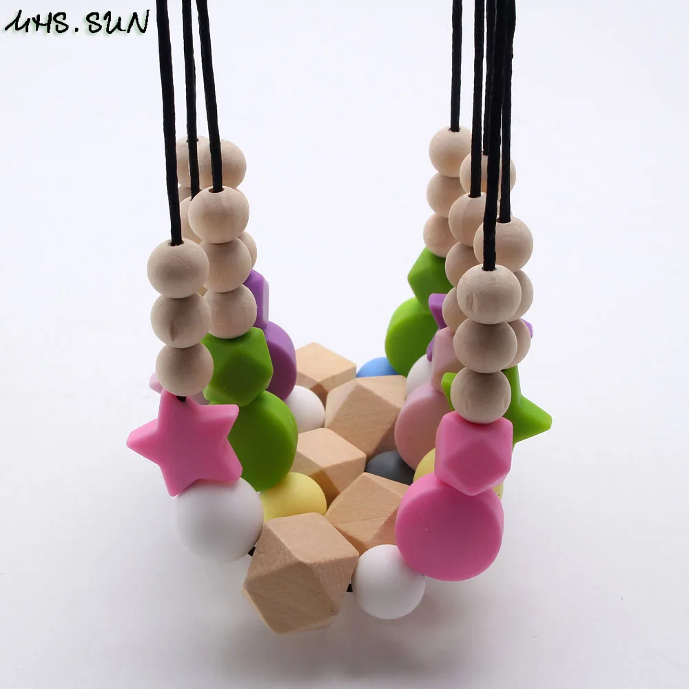 

MHS.SUN Baby silicone teething necklace original wood beads necklace nursing chewable teether for baby and mommy jewelry 1Pcs