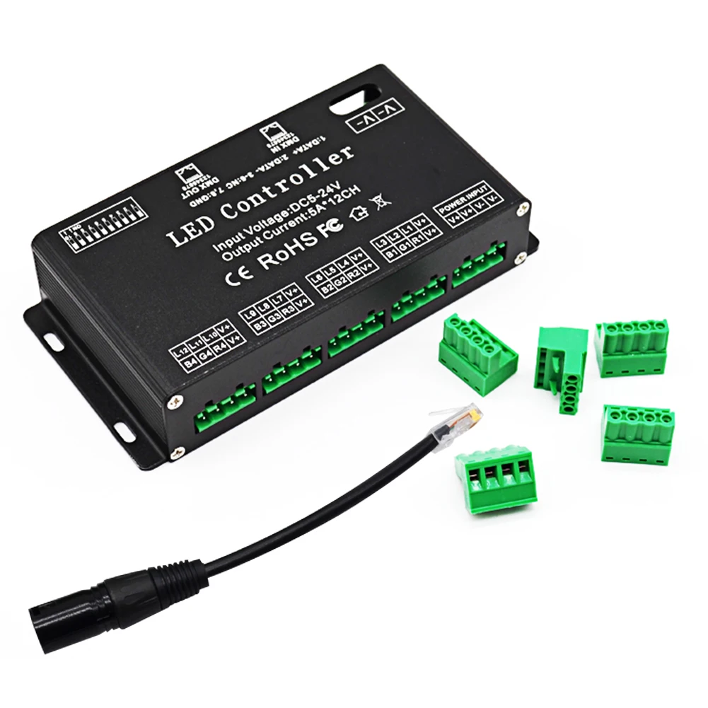 

Accessories Module High Power Durable 12 Channels Effective Driver Constant DMX Decoder LED Controller DC5V-24V RGB Dimmer