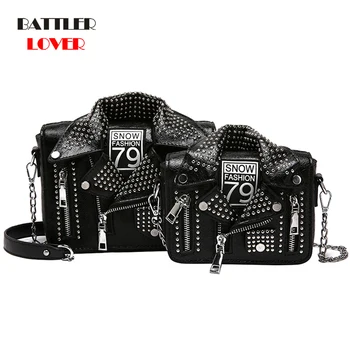 

European Brand Designer Motorcycle Bags Women Clothing Shoulder Jacket Bags Messenger Bag Women's River Punk PU Leather Handbags