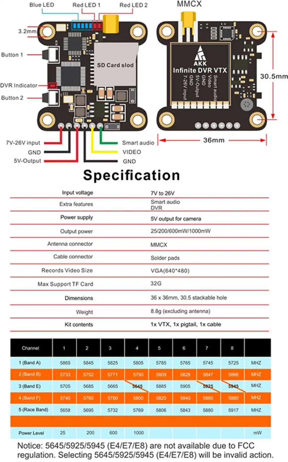 АКК бесконечное DVR VTX 25/200/600/1000 мВт Мощность переключаемый передатчик FPV Поддержка Смарт аудио для квадрокоптера Запчасти Радиоуправляемый квадрокоптер