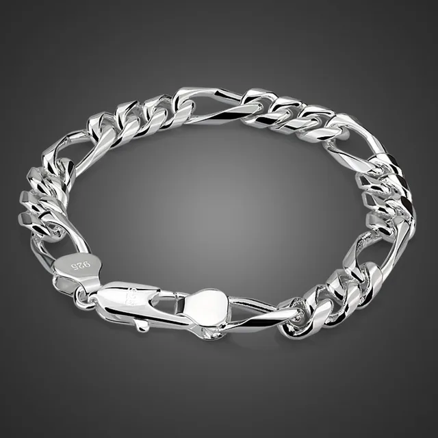 Fashion Men's 925 Sterling Silver Bracelet 10mm21cm Size Solid Silver ...