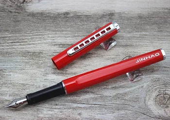 

Jinhao red Stainless Steel Silver clip Fountain Pen with 0.5 mm nib Stationery Office Extra Fine Nib for writing metal Ink Pens