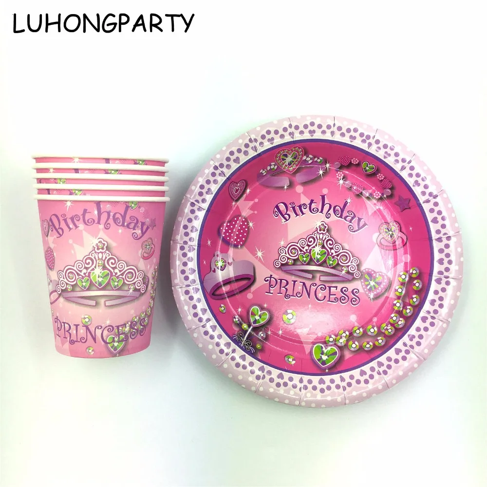 Princess Crown 20pcs paper cups+20pcs paper plates kids girls favors