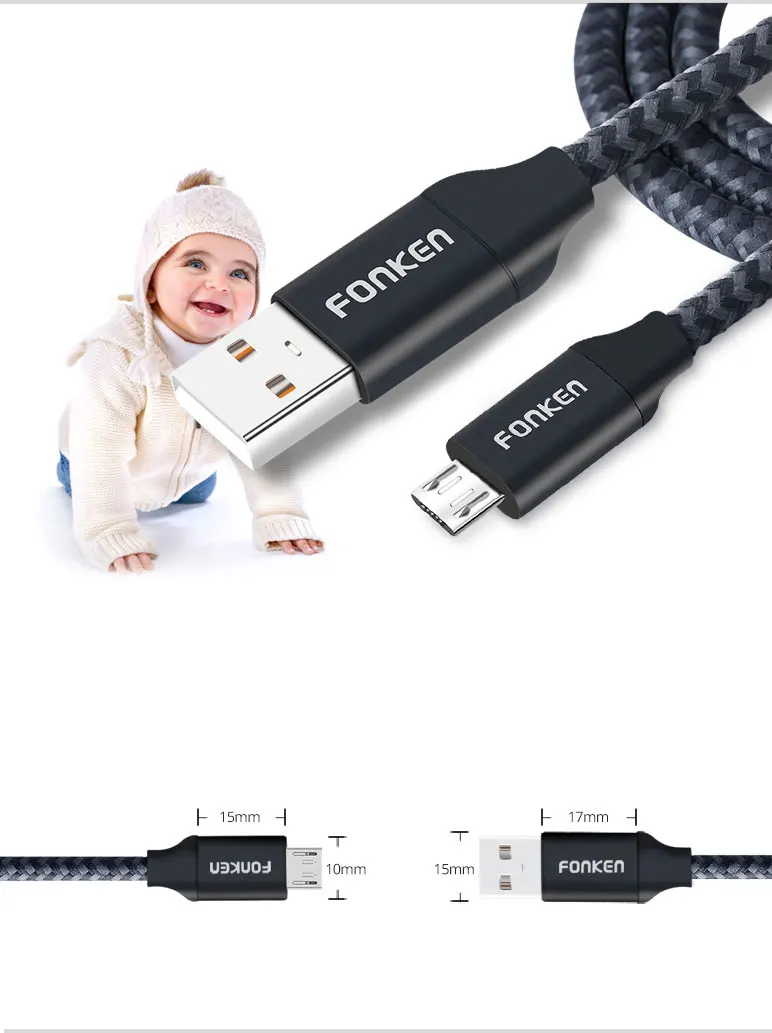 3 шт. FONKEN Micro USB кабель QC3.0 быстрое зарядное устройство телефонный кабель 2.4A Быстрая зарядка для телефона power Bank провода Мобильный 2 м 3 м кабель для передачи данных