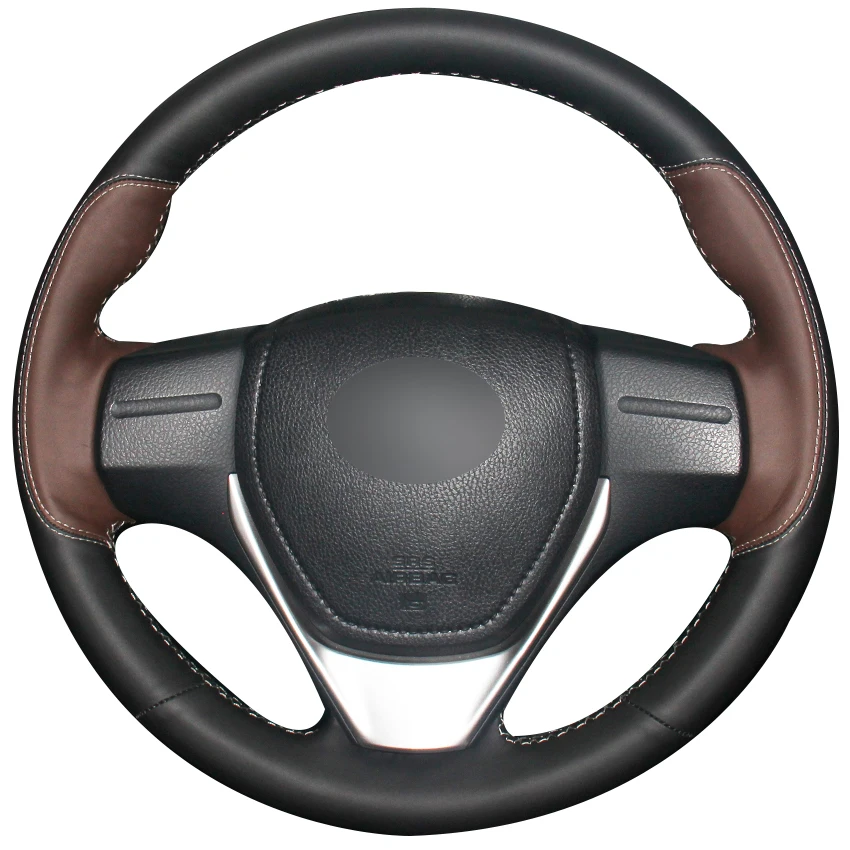 Black Coffee Natural Leather Car Steering Wheel Cover for Toyota RAV4