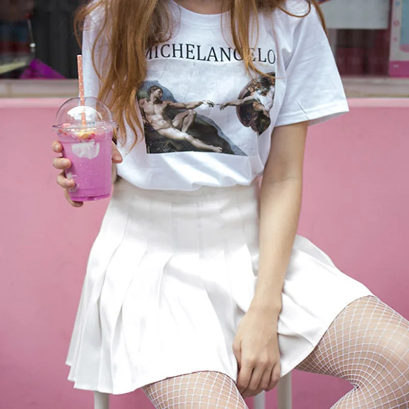 GAAJ Michelangelo T Shirt Women Print Lovers Woman T-Shirt Cotton Clothes O Neck Ladies Tops Tee W06PZ# | Женская одежда