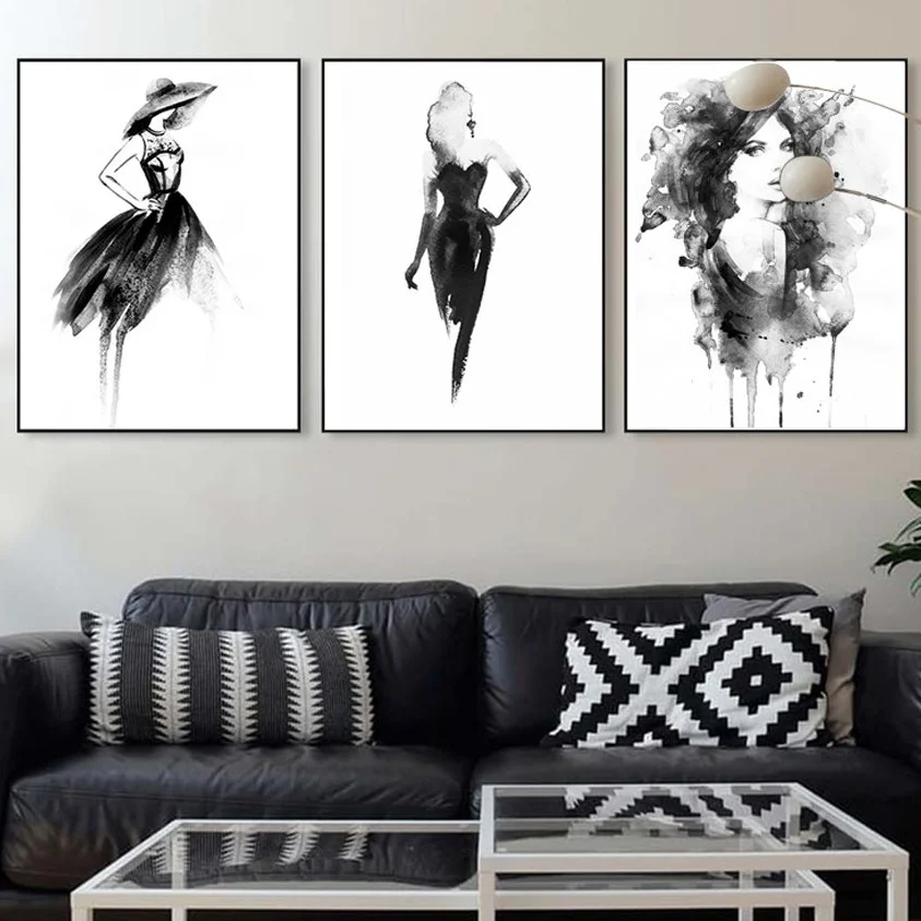 

Watercolor Vogue Girl Figure Wall Art Canvas Painting Nordic Posters And Prints Black White Wall Pictures For Living Room Decor