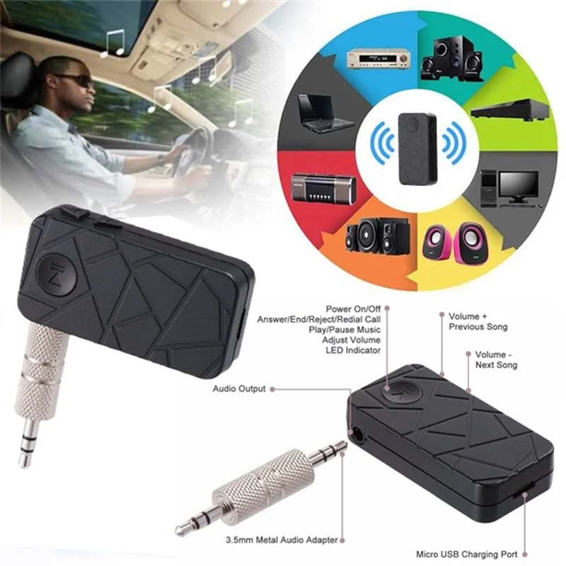 

3.5mm Wireless USB Mini Bluetooth Stereo Car Bluetooth V4.1 Audio Music Receiver For Car Speakers Headphones