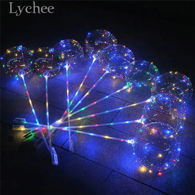 

Lychee 10 Sets Transparent Plastic Balloons with Stick Party Balloon with Colorful Light Wedding Festival Decoration