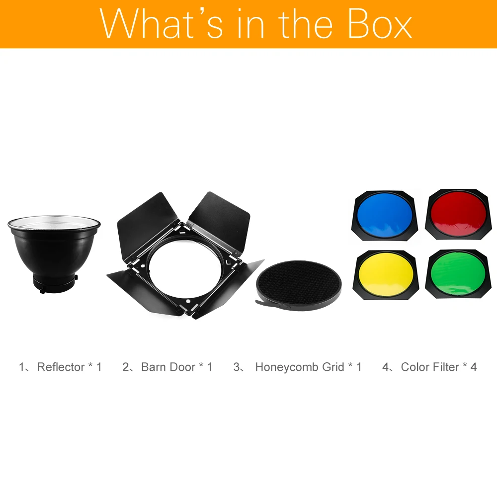 Godox BD 04 Barn Door Honeycomb Grid 4 color Filter + Bowens Mount Reflector for Studio Flash светильник|Аксессуары для