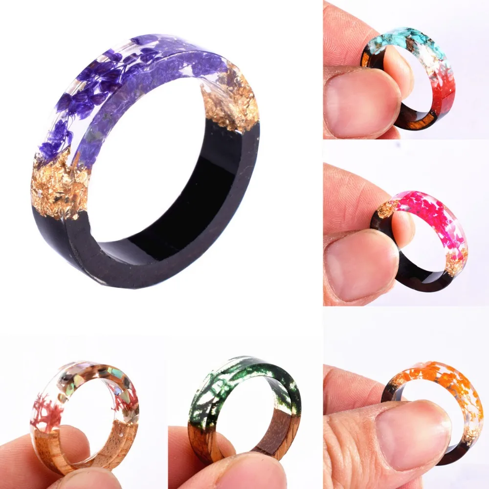 

Qiaose New Design Handmade Secret Novelty Wood Resin Ring Flowers Plants Inside Jewelry New Wood Ring Anniversary Ring