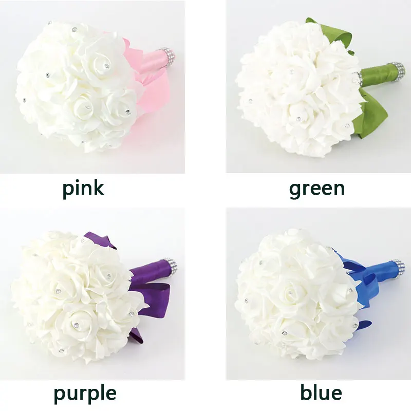 Flone Artificial Wedding Bridal Hand Holding Bouquet Bridal Bridesmaid Rose Flowers Fake Flower Party Home Decor Floral (17)