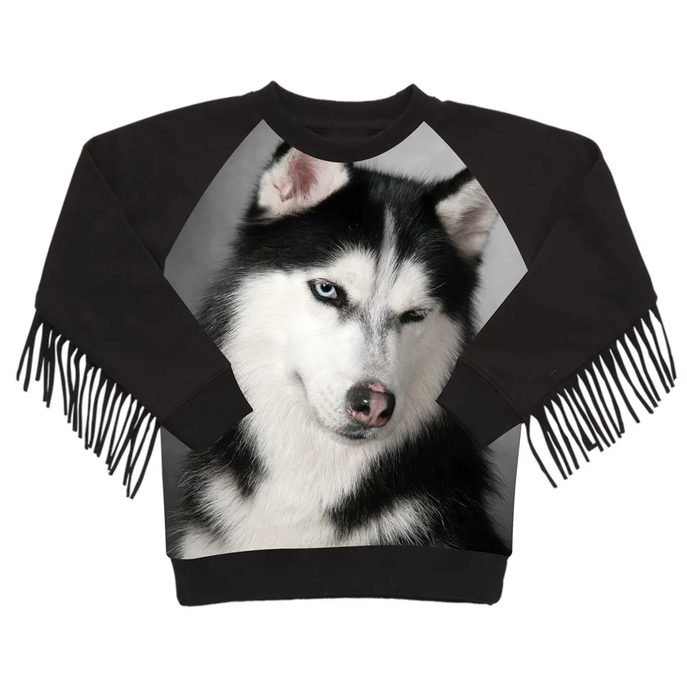 

2018 girls jacket winter kids clothing Animals children jackets fashion girl husky dog printing jacket tassel outerwear 2-12Y