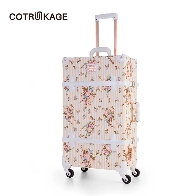 COTRUNKAGE цветочный Valise 2"-26" дизайнерские из искусственной кожи Женские Винтаж чемодан дамы прокатки чемодан на колесиках багаж с колесами