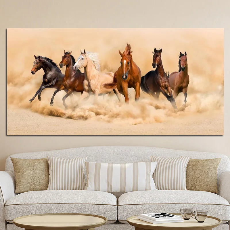 Современный пейзаж постер, абстрактный Рисунок, шесть Бегущих Лошадей, картина маслом на холсте, Настенная картина для гостиной, Куадрос, домашний декор