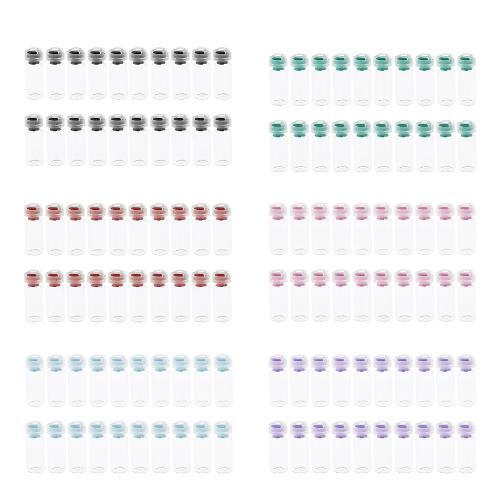 20Pcs 10ml Empty Sterile Glass Sealed Serum Vials Bottles Liquid Containers Transparent Body - 6 Colors Optional