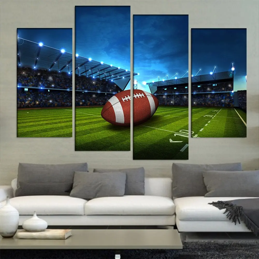New 4 Pieces/sets Canvas Art 4 panels Green Football Stadium Canvas