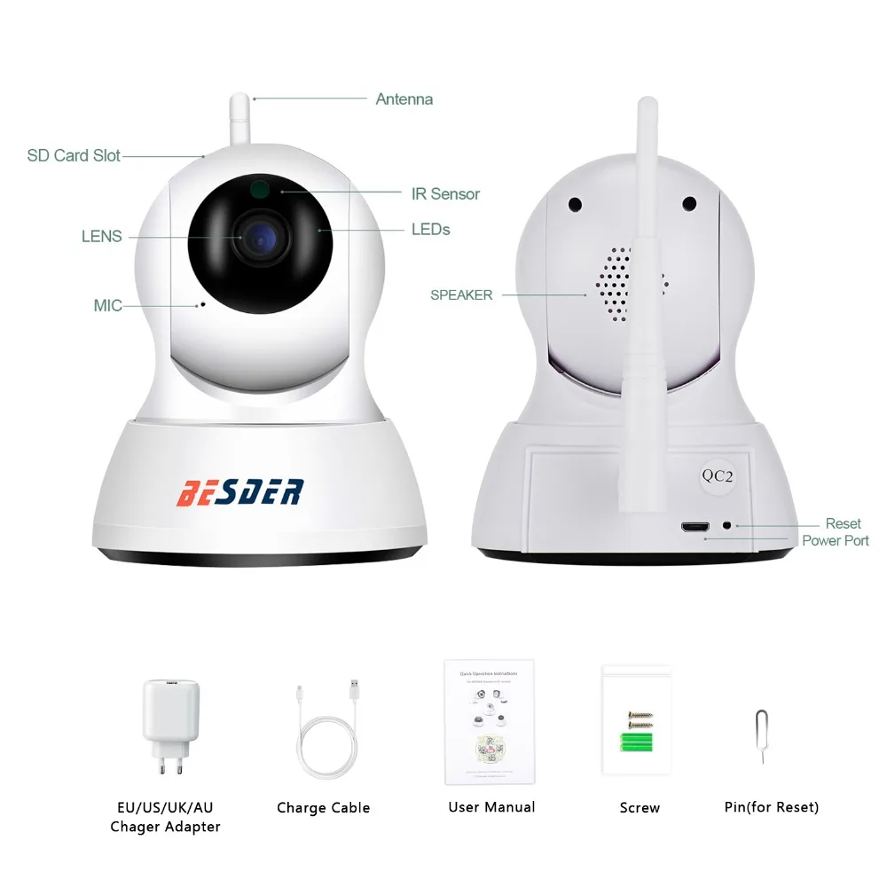 Умная ip камера BESDER Home для безопасности Wi Fi 1080P P2P двусторонняя аудиосвязь