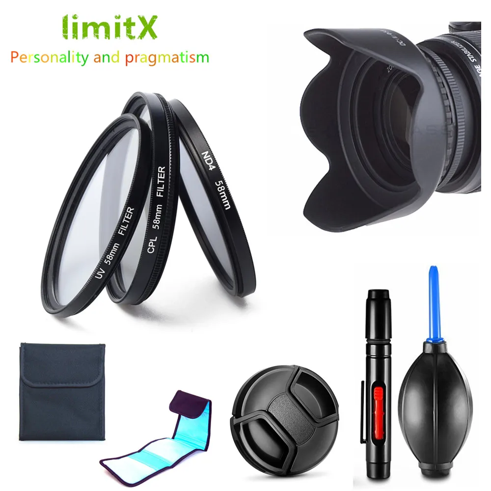 Фильтр 58 мм UV CPL ND4 Крышка для объектива очистки камеры Canon EOS Rebel T8i T7i T6 T6i T6s T5i T5 T4i T3i