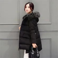 2016 Winter New Women Hooded Fur collar Medium long Cotton Down Jacket Korean Loose Large size