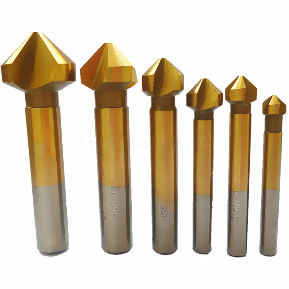 6pc 90 Degree Hss Countersink Drill Bit Chamfer Cutter Titanium Coated