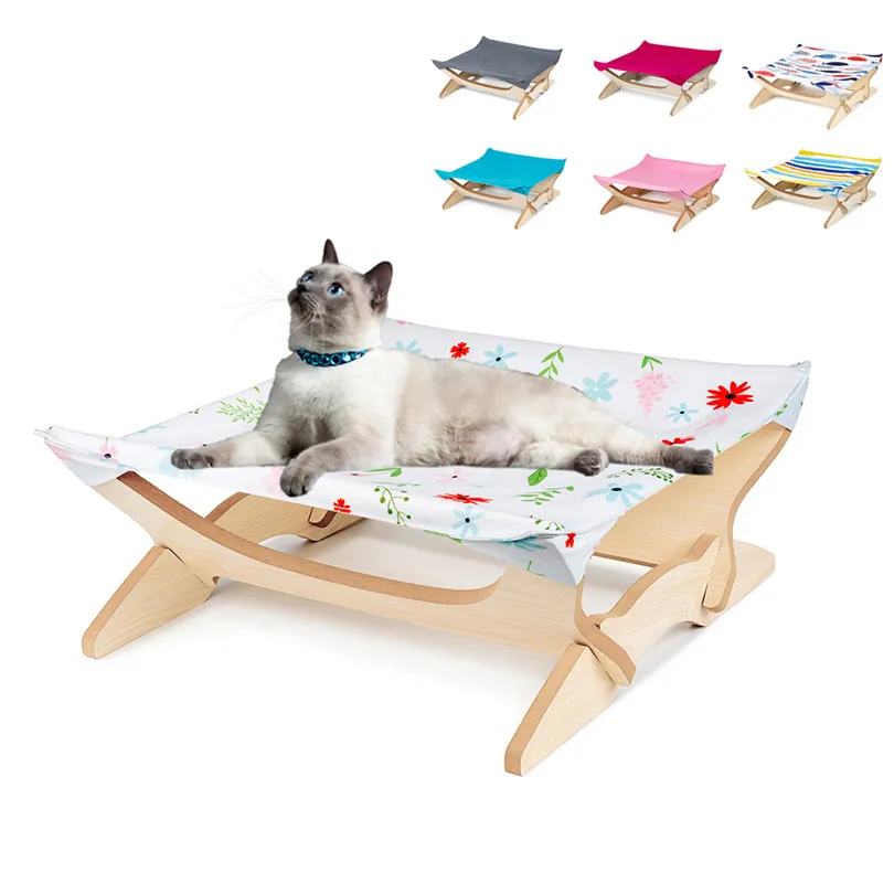 

Pet Cat Hammock Bed Mat Luxury Lounger for Cats and Small Dogs Wood Base Soft Cat Hammock Pet Kitten Cage Bed Cover Cushion