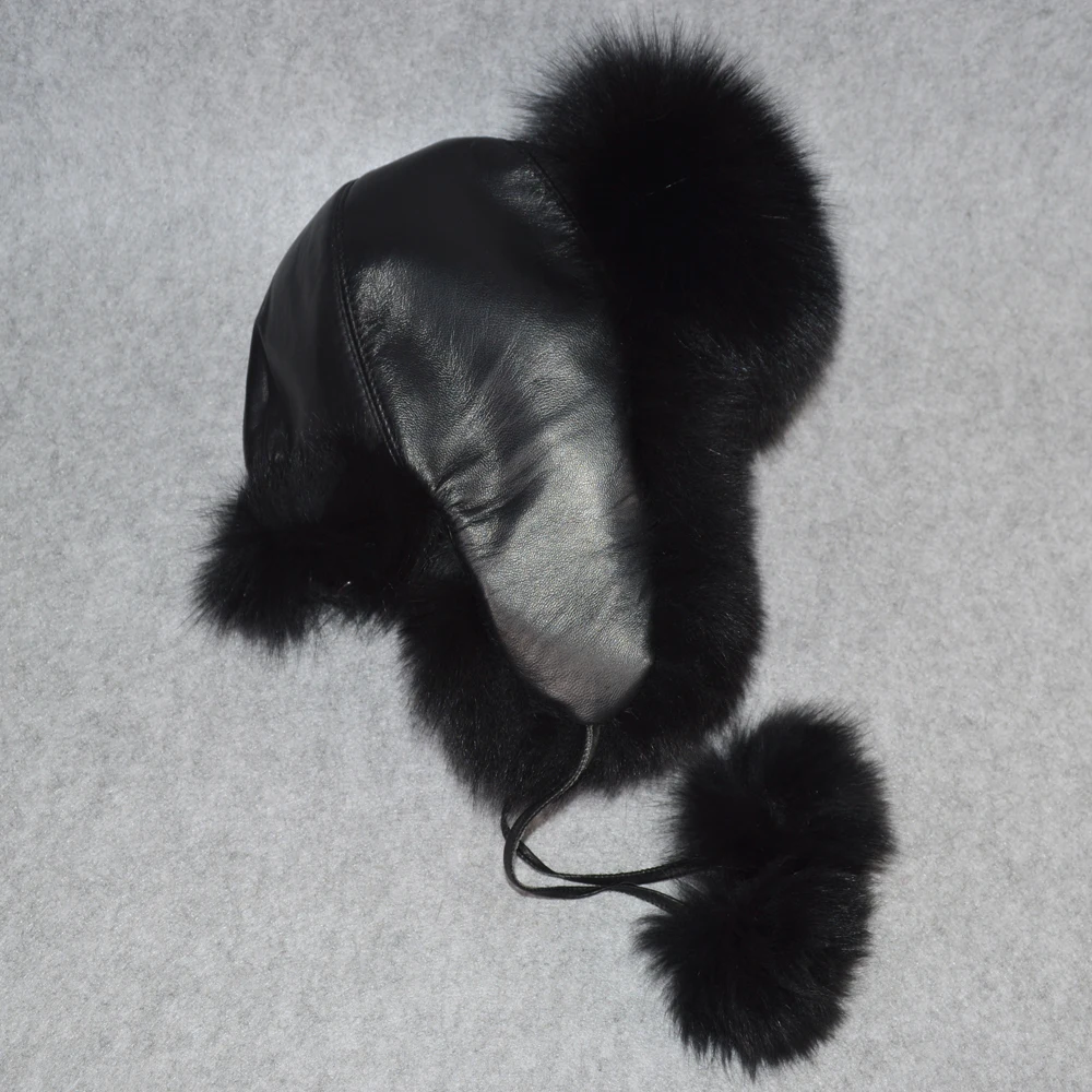 Натуральный Лисий Мех бомбер теплые зимние шапки Женская пушистая лиса меховые наушники шапки Роскошные хорошего качества натуральная кожа шляпа