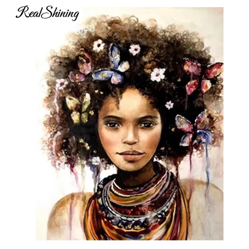 

REALSHINING 5d diy diamond painting African butterfly girl,Cross-Stitch,diamond embroidery full Mosaic Beaded Pattern FS1772