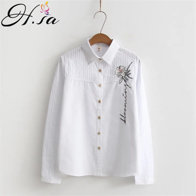 

H.SA 2018 New Women Tops And Blouses Summer Shirts Befree Blusa Feminina Cotton Blouses Tops Harajuku Embroidery Solid Blusas