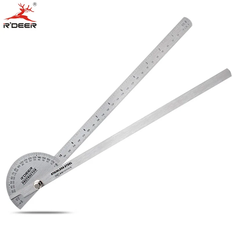 250mm QWORK Angle Finder Protractor Stainless Steel Woodworking Ruler Measure Tool with Two Arm 0-180 Degrees
