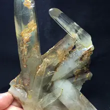 444 г натуральный уникальный зеленый Phantom гроздь кристаллов кварца образец кристаллы для здоровья камни