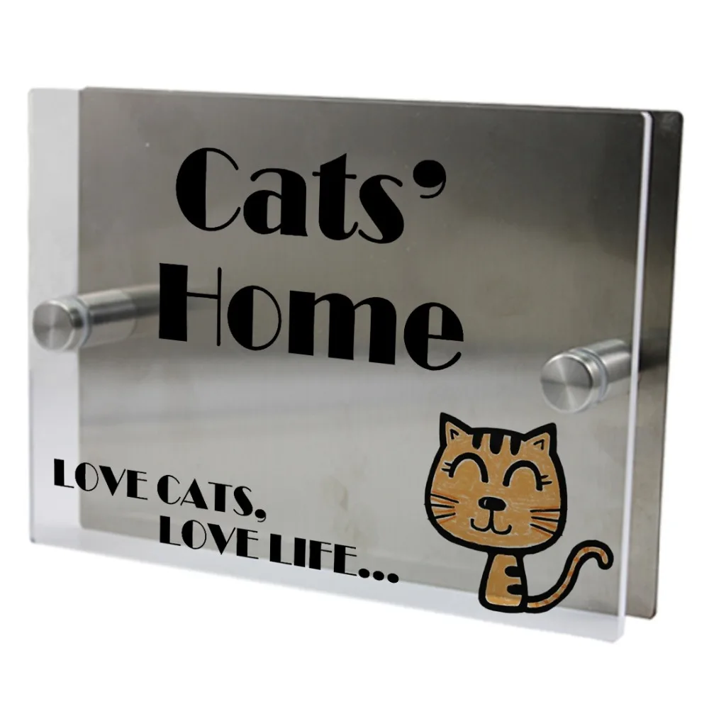 

LOVE CATS Outdoor Signs Personalized Modern House Address Number Door Sign Plaque Street Acrylic Transparent Glass TOP