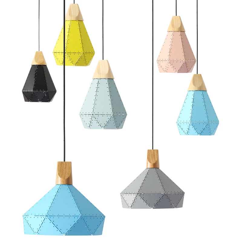 

Vintage iron wood lamp LED pendant light colorful decoration Hanging indoor lighting sitting dining room bar coffee AC-110-265v
