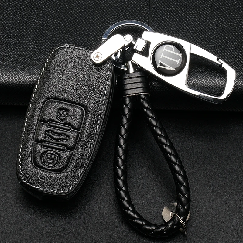 Buy Genuine Leather Car Key Case Cover+Metal Keychain