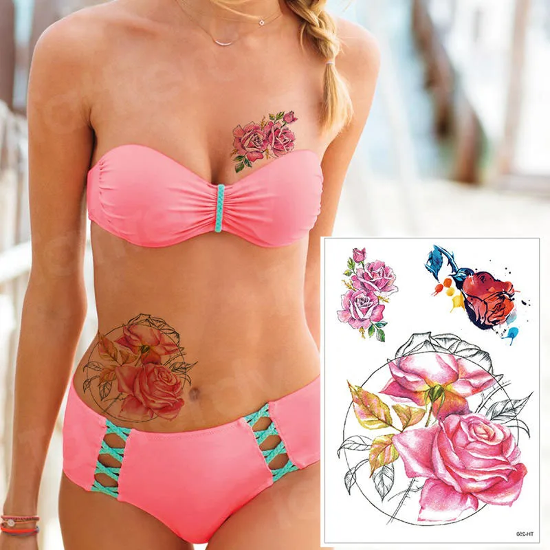 

temporary tattoo flower waterproof tattoo stickers bikini fake tattoo women body art tattoo for women arm sleeve tatoo color new