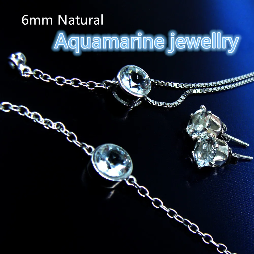 

Natural Aquamarine jewelry set 925 Sterling Silver Jewelry large Solitaire gemstone set 6MM VVS clarity gift for girls