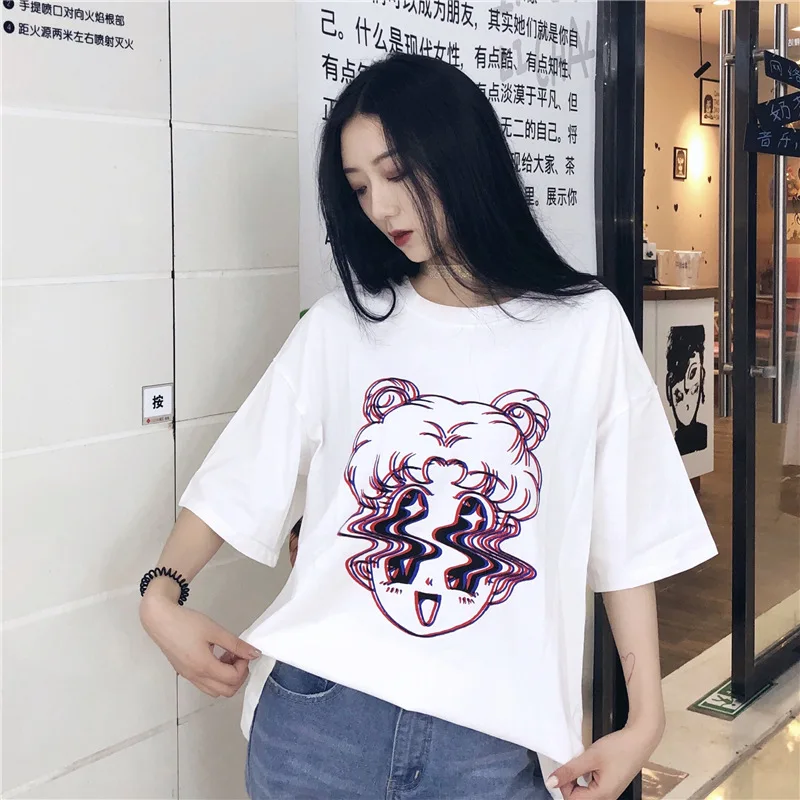 

Summer Fashion T-shirt Women Short-sleeved Harajuku Cartoon Printing Casual Tops Tee Women Clothing