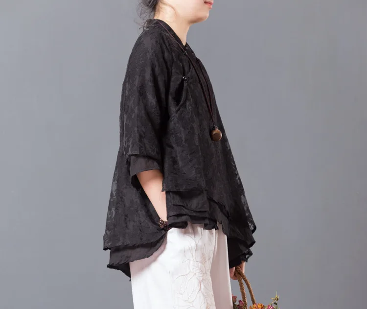 LZJN Original Women Floral Blouse Summer Tops Traditional Chinese Cheongsam Top Qipao White 4 Colors Lace Shirt with 34 Sleeve  (36)