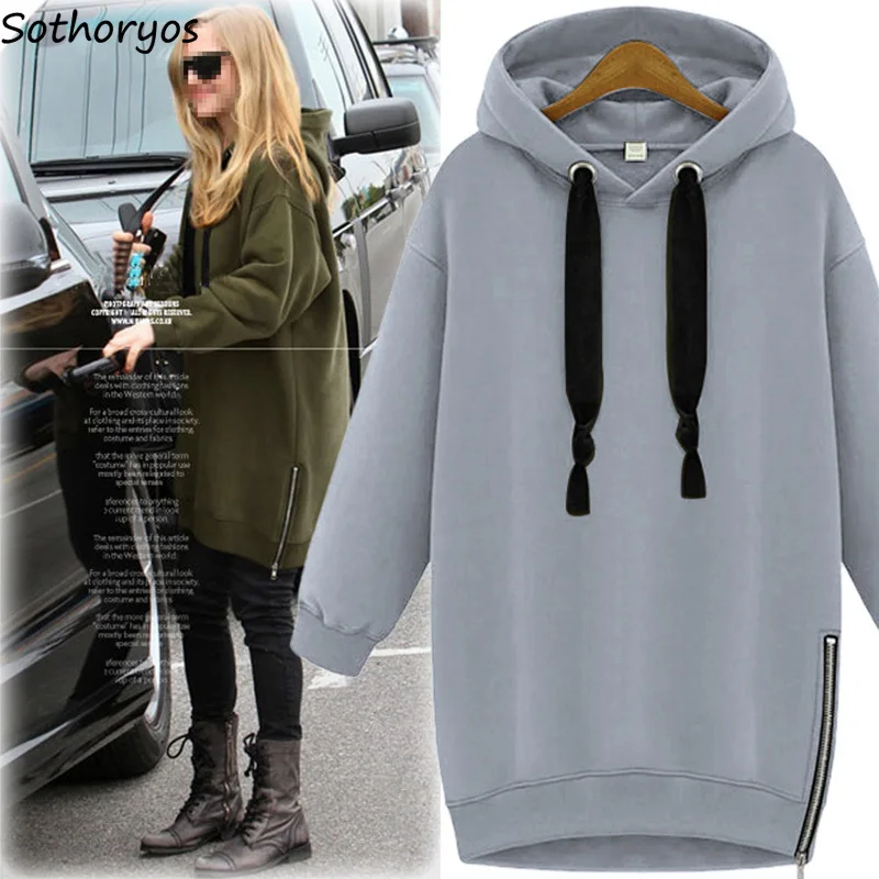 

Hoodies for Women Plus Size Plus Velvet Solid Simple All-match European Style Pullovers Womens Trendy Loose Leisure Sweatshirts