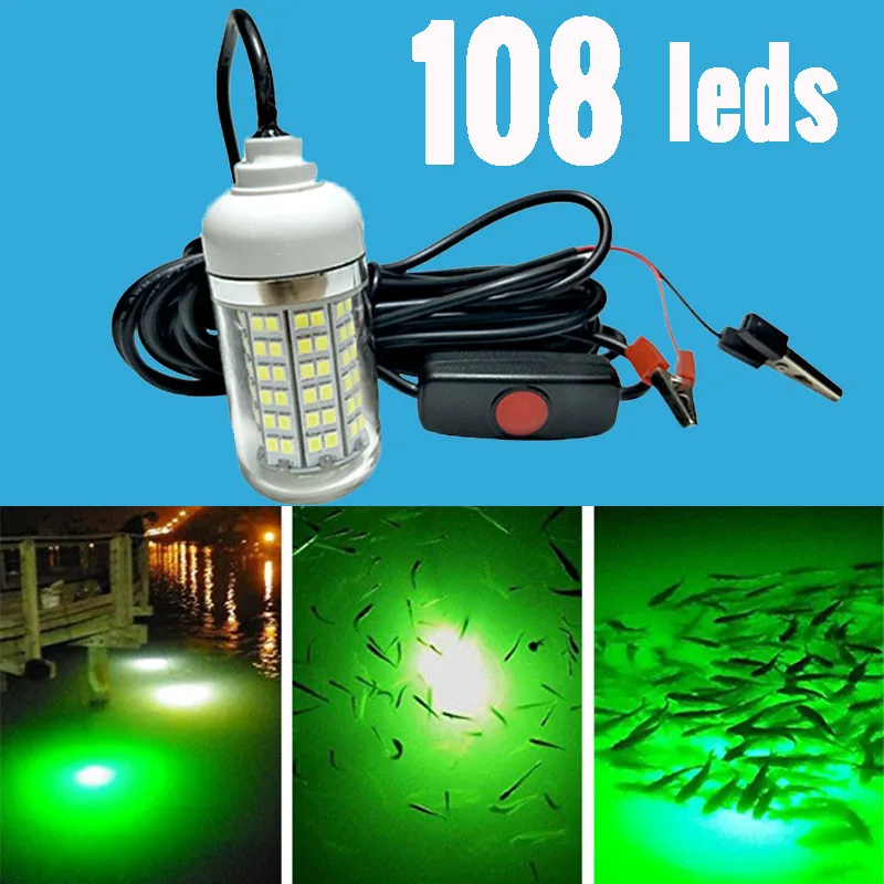 DC 12V Green White Blue LED Fishing Light 15W LED Underwater Drop