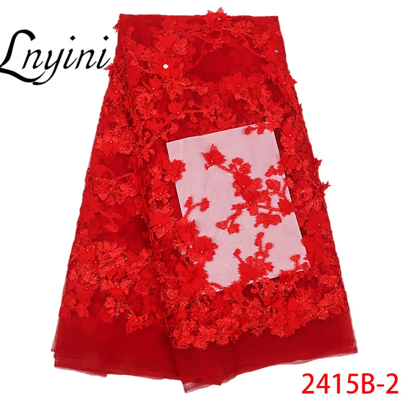 

Nigerian Lace Fabric 2019 Latest Design High Quality lace Beautiful 3d Lace Fabric With Beads 5yards For Party Dress L2415B-2