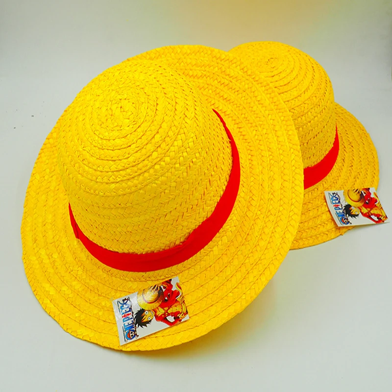 

Japanese Anime Cosplay Straw Hats One Piece Luffy Hat Cartoon Cap Cute Solid Unisex Caps Breathable Boater Beach Sun Hat Yellow