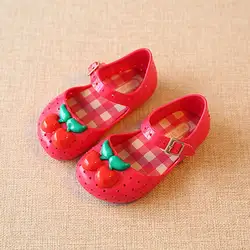 2018 мини Обувь Новый Желе Сандалии для девочек девушка обуви выдалбливают Вишневый Декор для девочек Нескользящие Детские сандалии красный