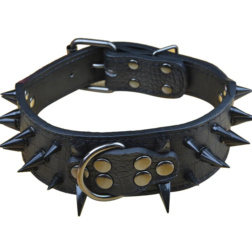 Wide Cool Sharp Spiked Studded Pu Leather Dog Collars For Medium Large