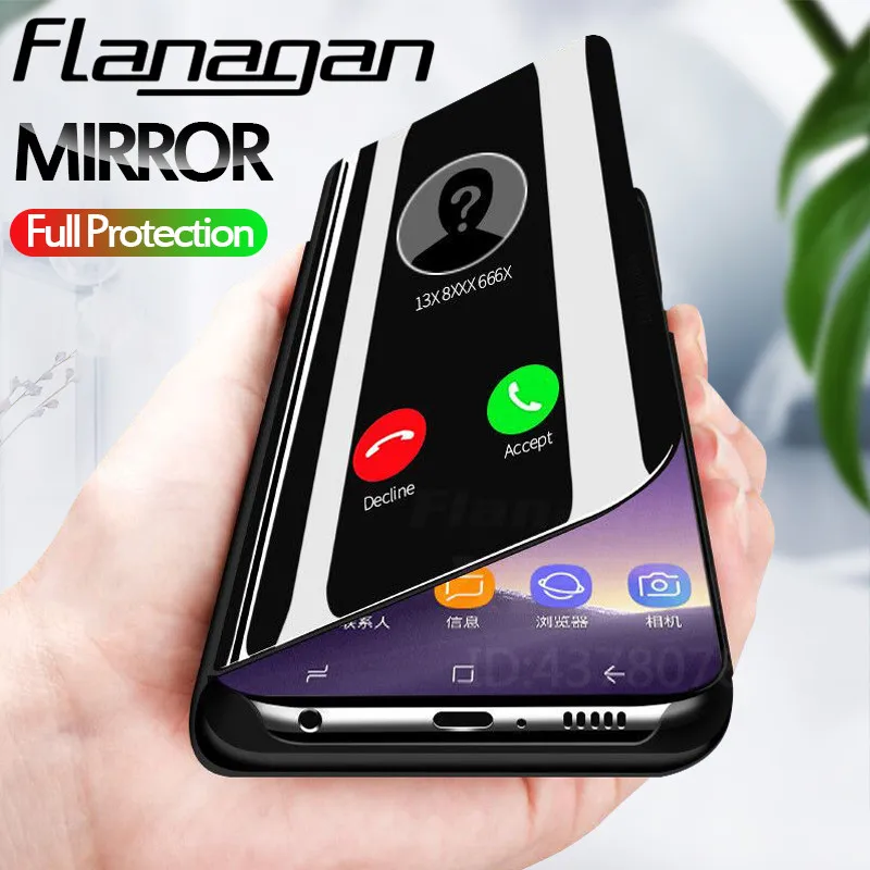 

Flanagan Smart Mirror Clear View Phone Case For Samsung Galaxy S10 S10 Plus Case Leather Flip Stand Case For Samsung Galaxy S10E
