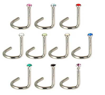 

Stainless steel Mosaic crystal nose ring 20 colors curved nose nail titanium steel false nose nail puncture jewelry nipple ring