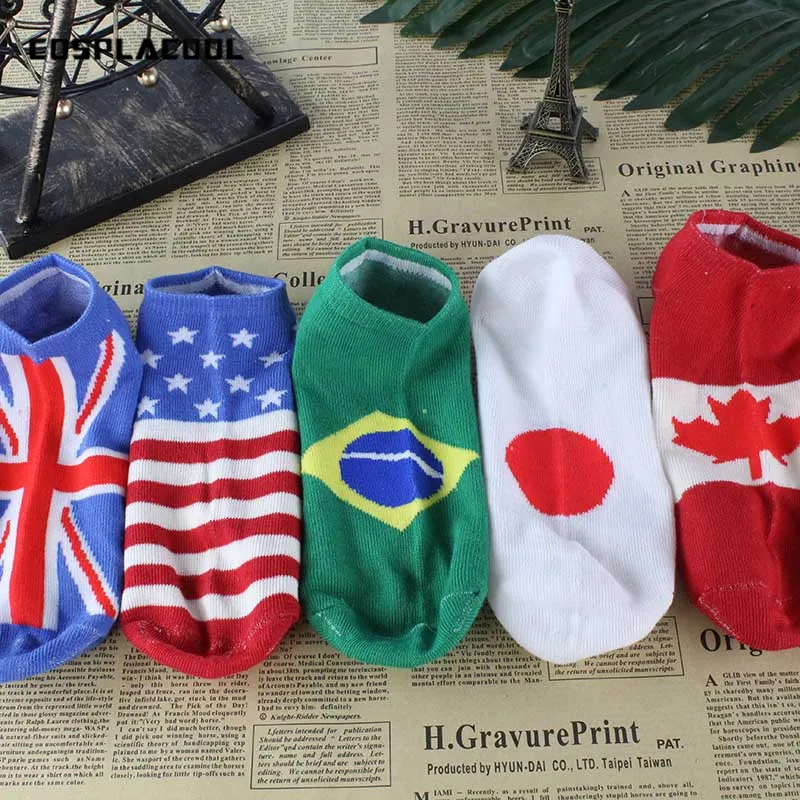 

[COSPLACOOL]The Art Abstract Painting Pattern 10 Country National Flag Design Socks men cotton unisex ankle breathable Meias