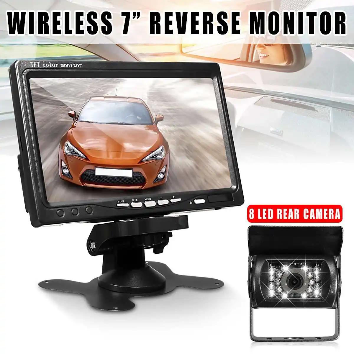 

Wireless 7 Inch LCD Monitor Car Bus Waterproof Infrered Rear View Backup Camera Cam Parking Sensors