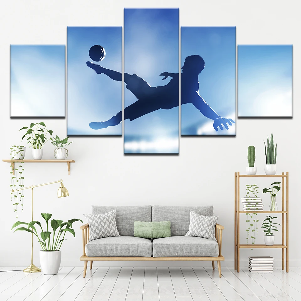 Canvas Painting Football Soccer A Player Shooting On Goal 5 Pieces Wall